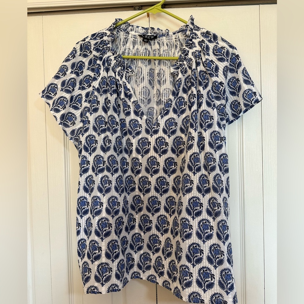J. Crew Blue and White Print Blouse